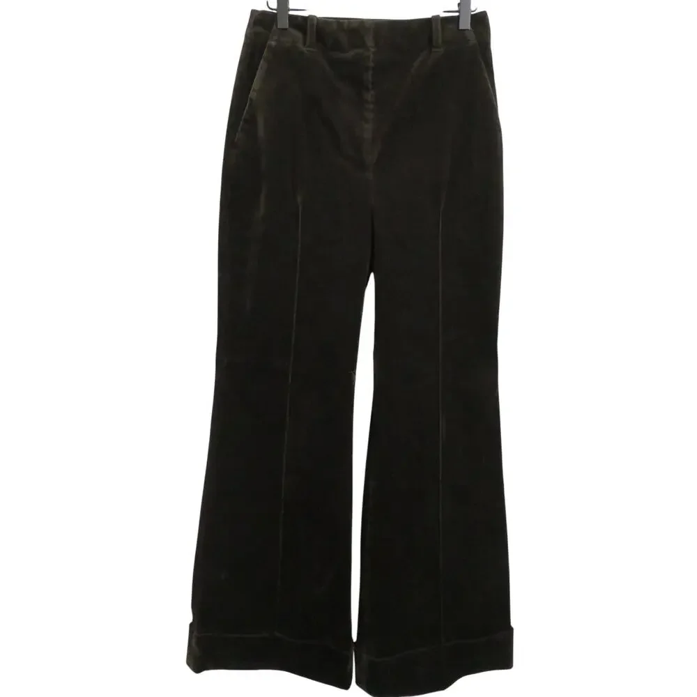 Banana Republic Sz 4L Olive Green High Rise Super Flare Flocked Pants Wide Leg